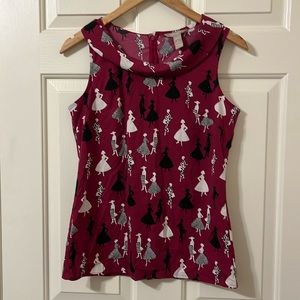 Like New Banana Republic Ladies 50’s Rockabilly Shadow Print Top Blouse 4